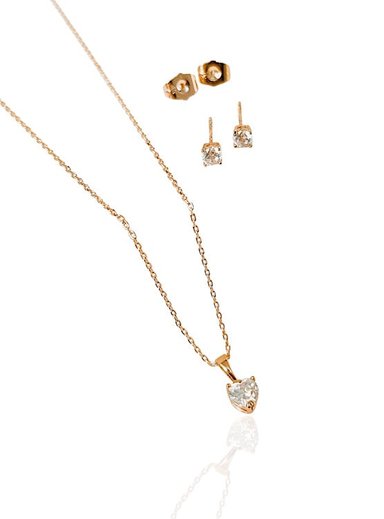 COLLAR ENAMORADOS CON CORAZÓN Y ARETES  - NAIF JEWELRY - ENCHAPADO EN ORO 18 K