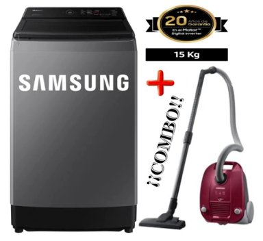 LAVADORA SAMSUNG WA15CG5441BDPE ECOBUBBLE CARGA SUPERIOR GRIS 15KG+ASPIRADORA SAMSUNG
