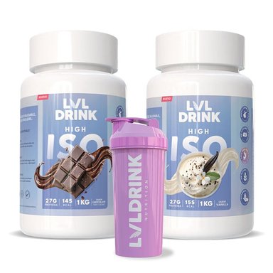 PACK DOBLE PROTEÍNA ISO 1KG LVLDRINK CHOCOLATE Y VAINILLA CON SHAKER
