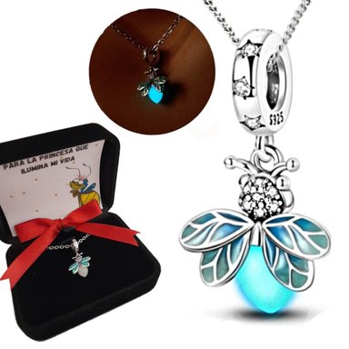 COLLAR CHARMS DIJE LUCIÉRNAGA EVANGELINE PLATA 925 REGALO
