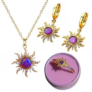 SET COLLAR PULSERA ARETE DE SOL PIEDRA OPALO MORADO REGALO