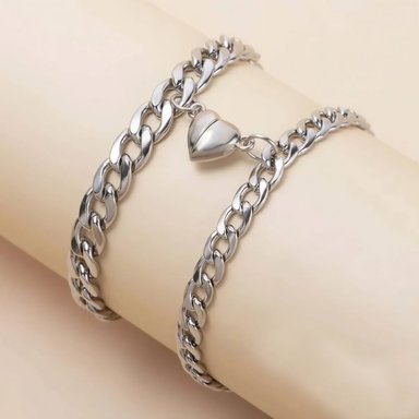 PULSERA DE PAREJA CORAZON MAGNETICO PLATEADO - 2