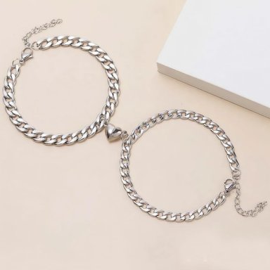 PULSERA DE PAREJA CORAZON MAGNETICO PLATEADO - 4