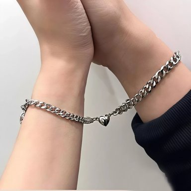 PULSERA DE PAREJA CORAZON MAGNETICO PLATEADO - 5