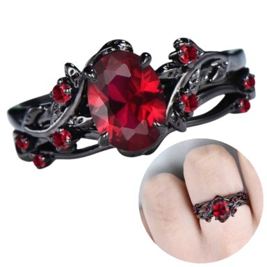 ANILLO DE ANIVERSARIO DE RAMA DE ORO NEGRO ART DECO GEMA GRANATE