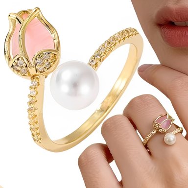 ANILLO PARA DAMA FLOR DE TULIPÁN SUAVE Y DELICADA ELEGANCIA DORADO