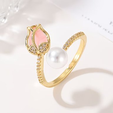 ANILLO PARA DAMA FLOR DE TULIPÁN SUAVE Y DELICADA ELEGANCIA DORADO - 3