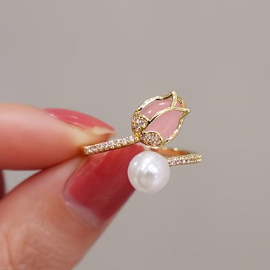 ANILLO PARA DAMA FLOR DE TULIPÁN SUAVE Y DELICADA ELEGANCIA DORADO - 4