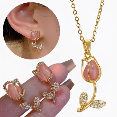 COLLAR Y ARETES DE TULIPAN MUJER DISEÑO EXCLUSIVO