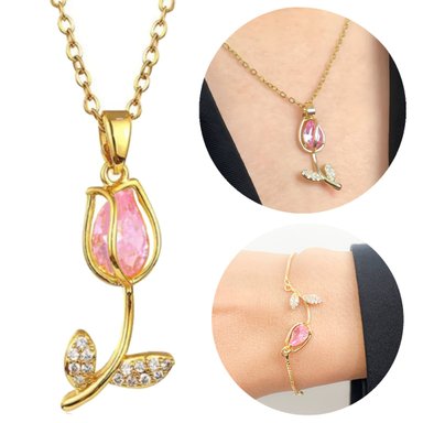 COLLAR DEPULSERA TULIPÁN DE LUJO JOYERIA ACERO REGALO MUJER - 1