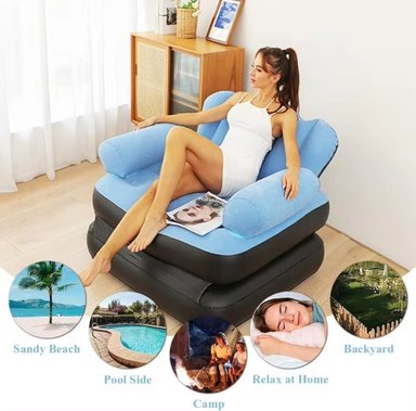 SOFA CAMA INFLABLE SILLON PUFF GIGANTE PARA HOGAR CELESTE
