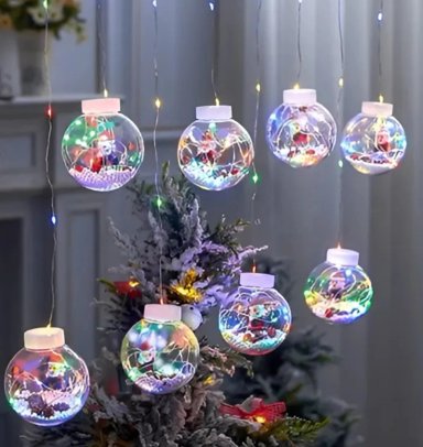 CORTINA DE LUCES DE NAVIDAD LED GUIRNALDA ESFERAS MULTICOLOR