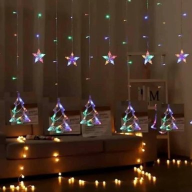 CORTINA DE LUCES NAVIDEÑAS ÁRBOL Y ESTRELLAS MULTICOLOR - 1