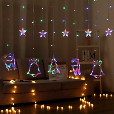 CORTINA DE LUCES LED NAVIDEÑAS RENO CAMPANA Y ARBOLITO MULTICOLOR