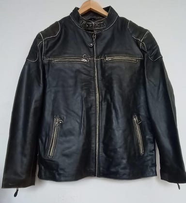 CASACA MOTORISTA DE CUERO BOVINO PARA HOMBRE MANDALAY KNITS CAFE - 1