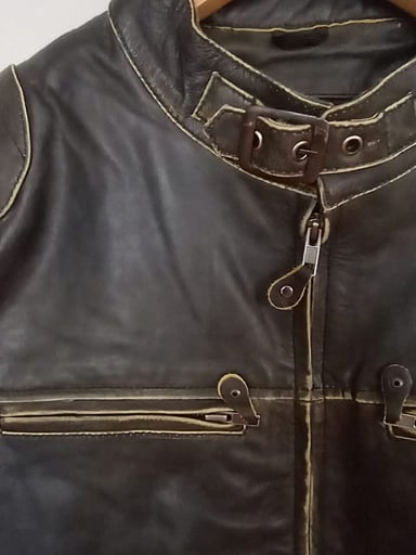 CASACA MOTORISTA DE CUERO BOVINO PARA HOMBRE MANDALAY KNITS CAFE - 2
