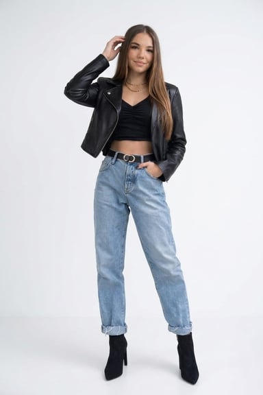 CASACA BIKER CASUAL CUERINA NEGRA DE MUJER - 3
