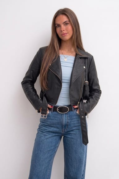CASACA CON CIERRE CUERINA BIKER DE MUJER - 1