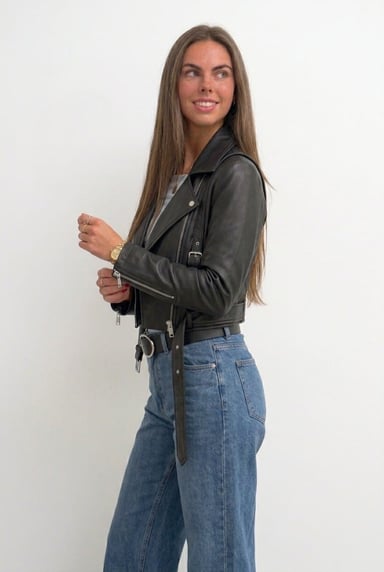 CASACA CON CIERRE CUERINA BIKER DE MUJER - 2