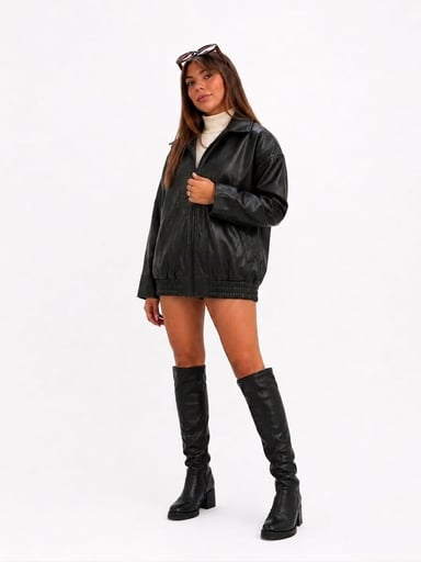 CASACA JACKET BOMBER OVERSIZE NEGRA DE MUJER - 4