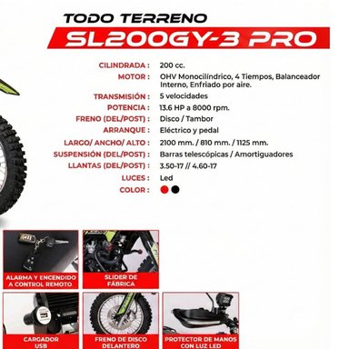 MOTO SONLINK TODO TERRENO SL200GY-3 PRO 200 CC 13.6 HP 5 VEL. - 8