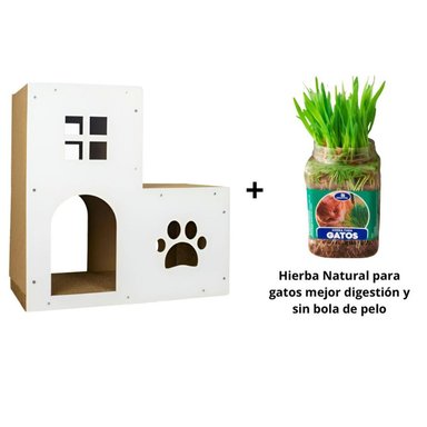 PACK RASCADOR POLARITA 2 PISOS BLANCO + HIERBA NATURAL PARA GATOS