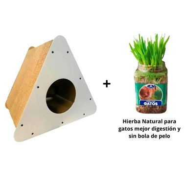 PACK RASCADOR TRIÁNGULO BLANCO + HIERBA NATURAL PARA GATOS