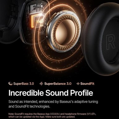 AUDIFONOS INALAMBRICOS BASEUS XH1 HEADPHONES, SONIDO POR BOSE, CANCELACION PREMIUN RUIDO -48DB, HI-R - 4