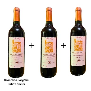 PACK 3 BOTELLAS VINO TINTO JULIÁN CORTEZ 750ML SEMI SECO - EDICIÓN PREMIUM LUNAHUANÁ