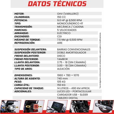 MOTO SONLINK SL150-C10 150 CC 9 HP 5 VEL. CON USB Y SLIDERS - 8