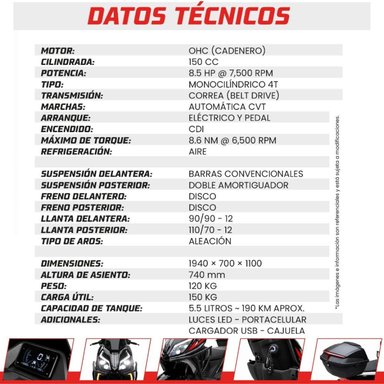 MOTO AUTOMÁTIA SONLINK SL150 T13 150 CC 8.5 HP SCOOTER URBANA FRENOS DISCO - 8