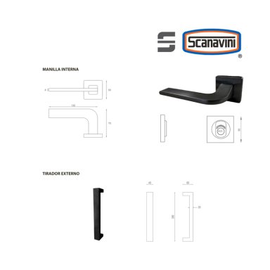 CERRADURA DE EMBUTIR PRINCIPAL BY5 NEGRO MANILLA DERECHA Y TIRADOR EXTERIOR RECTANGULAR - 2