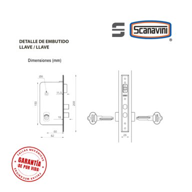 CERRADURA DE EMBUTIR PRINCIPAL 960R NEGRO MANILLA IZQUIERDA - 4