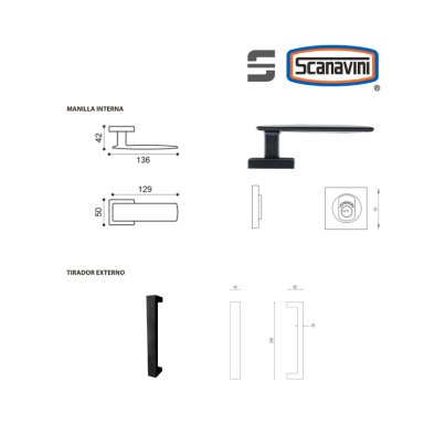 CERRADURA DE EMBUTIR PRINCIPAL SQ NEGRO MANILLA IZQUIERDA Y TIRADOR EXTERIOR RECTANGULAR - 3