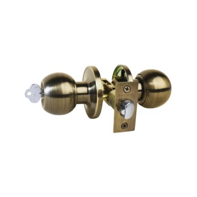 CERRADURA DE POMO BRONCE ENVEJECIDO CON LLAVE Y SEGURO MARIPOSA