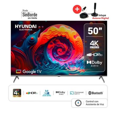 TELEVISOR HYUNDAI 50 HYLED5024G 4K UHD GOOGLE TV + ANTENA DIGITAL