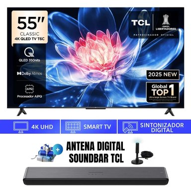 TELEVISOR 55'' TCL QLED UHD 4K 55T6C GOOGLETV  2025 + ANT + SOUNDBAR TCL - 1