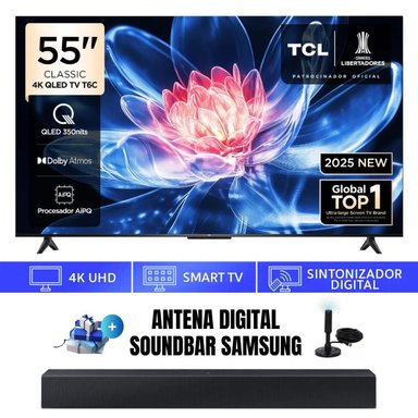 TELEVISOR 55'' TCL QLED UHD 4K 55T6C GOOGLETV  2025 + ANT + SOUNDBAR SAMSUNG - 1
