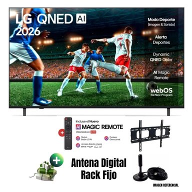 TELEVISOR SMART TV 55'' LG QNED UHD 4K 55QNED73ASA 2026 + ANT + RACK FIJO - 1