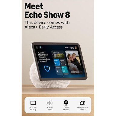 PARLANTE INTELIGENTE AMAZON ECHO SHOW 8 PANTALLA HD 8.7 IN 22 CM CON AUDIO ESPACIAL Y ALEXA+ | BLANCO GLACIAR - 2