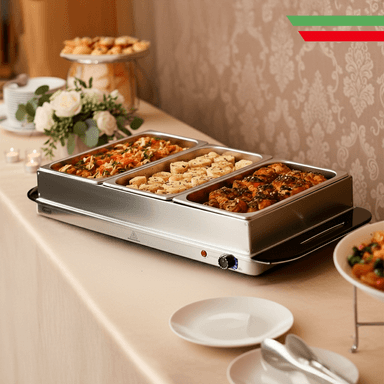 SAMOVAR CALENTADOR Y SERVIDOR BUFFET DE 3 DIVISIONES ALFANO - ITALIA