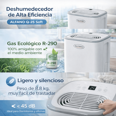 DESHUMEDECEDOR PORTÁTIL  ALFANO  HASTA 30 M² 25LTS POR DÍA DESHUMIDIFICADOR Q-25SOFT - 5