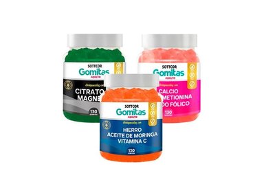 PACK GOMITAS CALCIO + CITRATO DE MAGNESIO + HIERRO SOTTCOR ADULTOS