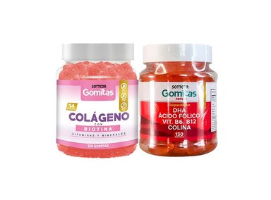GOMITAS ADULTO COLAGENO Y BIOTINA + GOMITAS DHA ÁCIDO FÓLICO