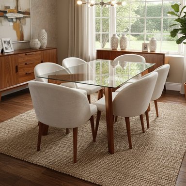 JUEGO DE COMEDOR KRISTEN 6 SILLAS COLOR NATURAL AMBIENTA HOME