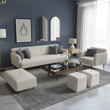 JUEGO DE SALA AFRA 3-1 + BANQUETA + 2 PUFF DE REGALO