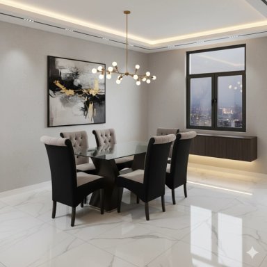 JUEGO DE COMEDOR ALI 6 SILLAS COLOR BEIGE CHOCOLATE DE AMBIENTA HOME