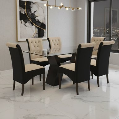 JUEGO DE COMEDOR ALI 6 SILLAS COLOR BEIGE CHOCOLATE DE AMBIENTA HOME