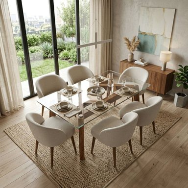 JUEGO DE COMEDOR KODA 6 SILLAS COLOR IVORY DE AMBIENTA HOME