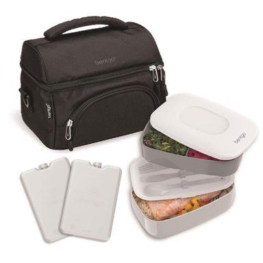 SET LONCHERA DELUXE BENTGO X 4PZS: BOLSO + ICE PACK + BENTO CLASSIC - NEGRO - 1